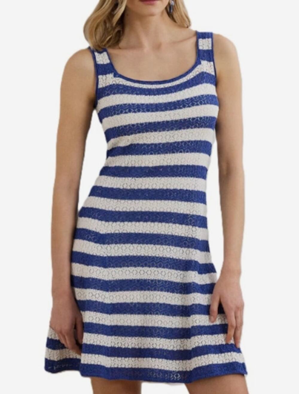 Lauren Ralph Lauren Women's Striped Pointelle-Knit Sweater Dress L